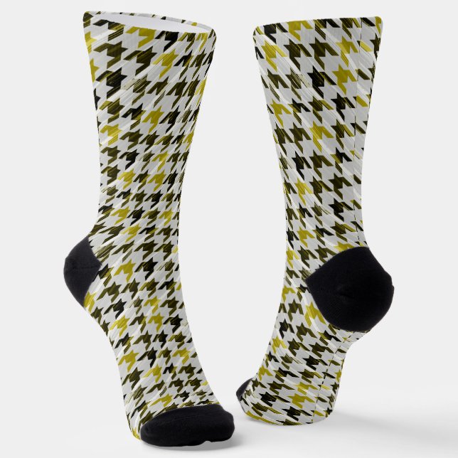 Glen Plaid. Black and mustard. Socks (Angled)