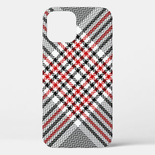 Glen plaid pattern. Black, red, white seamless tar iPhone 12 Case