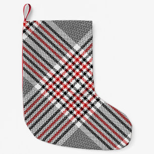 Glen plaid pattern. Black, red, white seamless tar Small Christmas Stocking