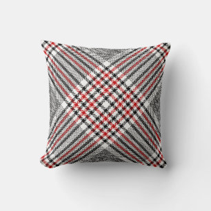 Glen plaid pattern. Black, red, white seamless tar Throw Pillow