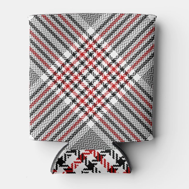 Glen Plaid Red Black Tweed Can Cooler (Front)