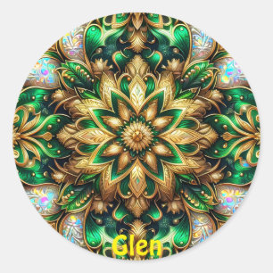 GLEN ~ SHINY Green and Gold Christmas ~ Classic Round Sticker