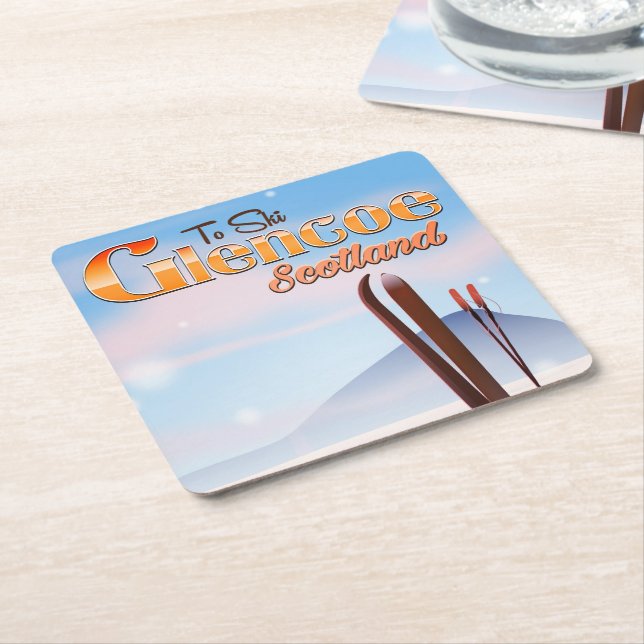 Glencoe Scotland ski poster Square Paper Coaster (Angled)