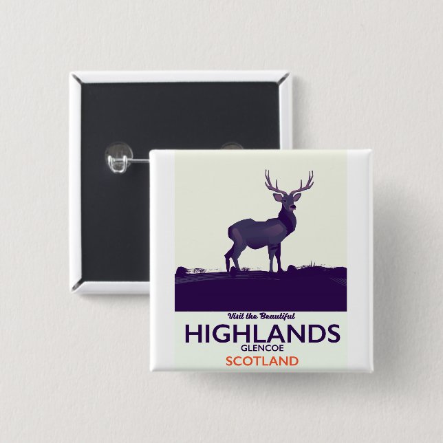 Glencoe, Scottish Highlands vacation print. 2 Inch Square Button (Front & Back)