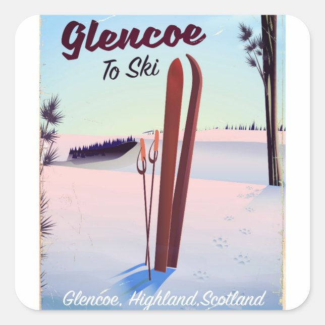 Glencoe To Ski travel poster Square Sticker (Front)