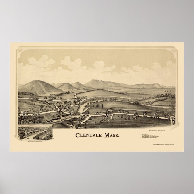 Glendale, MA Panoramic Map - 1890 Poster (Front)