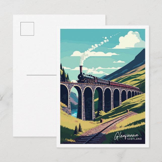Glenfinnan Scotland Travel Vintage illustration Postcard (Front/Back)