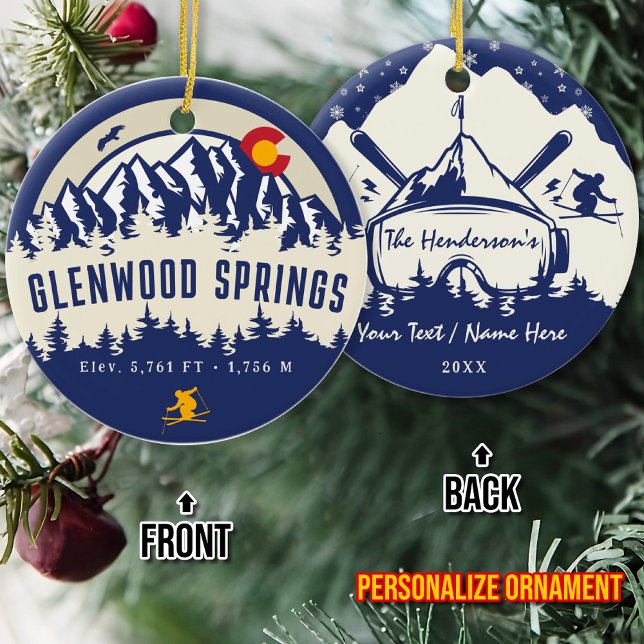Glenwood Springs Colorado Flag Mountain Skiing Ceramic Ornament (Creator Uploaded)