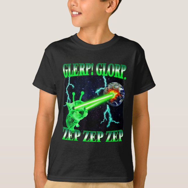 Glerp Glorp Funny Alien Cat Meme Gnarp Cat Silly A T-Shirt (Front)