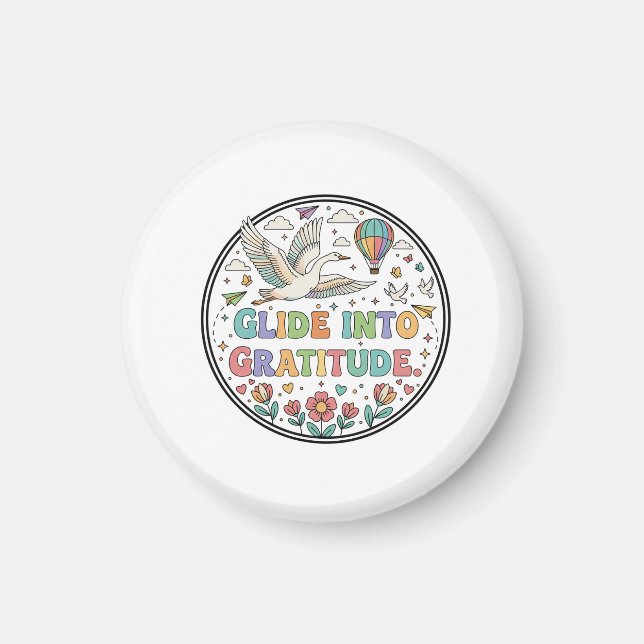 Glide into Gratitude: Retro Earth & Eco-Friendly  Magnet (Front)