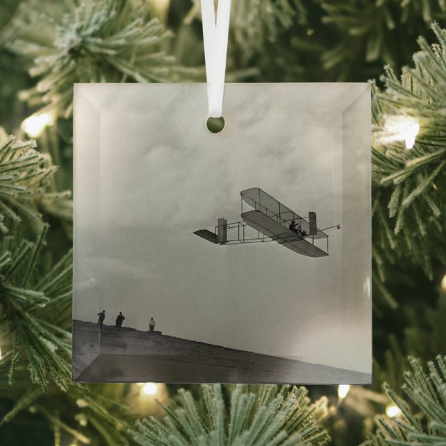 Glider Test Flight Aviation Wright Brothers Glass Ornament (Insitu)