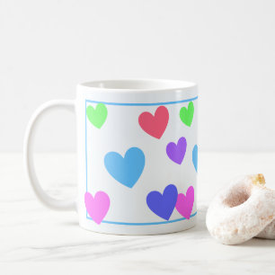 Gliding Hearts - Assorted Pastel Colours on Blue Coffee Mug