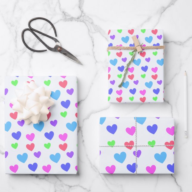 Gliding Hearts - Assorted Pastel Colours Wrapping Paper Sheet (Front)