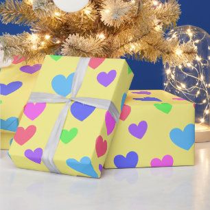Gliding Hearts - Assorted Pastel Colours, Yellow Wrapping Paper