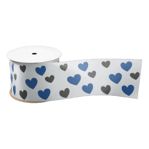 Gliding Hearts - Blue and Grey  Satin Ribbon