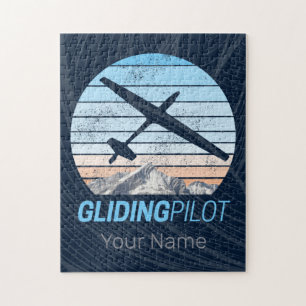 Gliding Pilot Vintage Aviator Sunset Airplane Jigsaw Puzzle