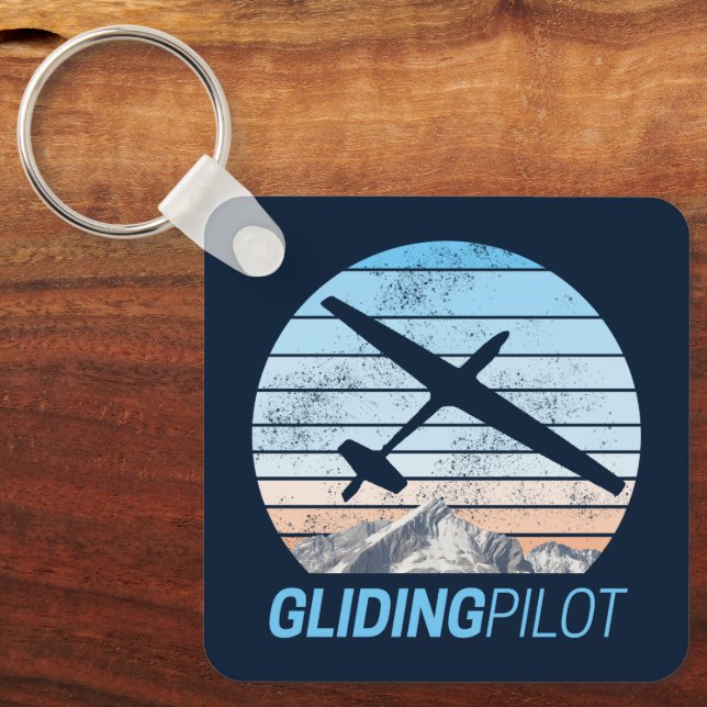 Gliding Pilot Vintage Aviator Sunset Airplane Keychain (Front)