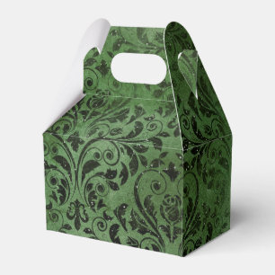 Glimmering Forest Green and Black Vintage Damask Favor Box