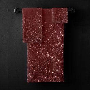 Glimmering Henna Grunge   Dark Blood Red Damask Bath Towel Set