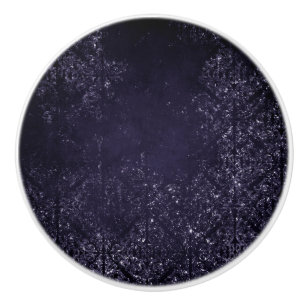 Glimmering Indigo Grunge Midnight Purple Damask Ceramic Knob