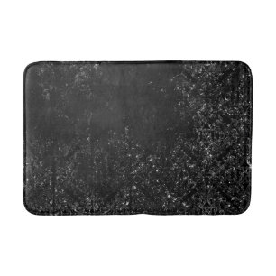 Glimmering Onyx Grunge Black Silver Glam Damask Bath Mat