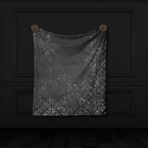 Glimmering Onyx Grunge Black Silver Glam Damask Fleece Blanket