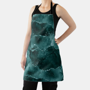 Glimmering Teal Grunge   Rich Green Glam Damask Apron
