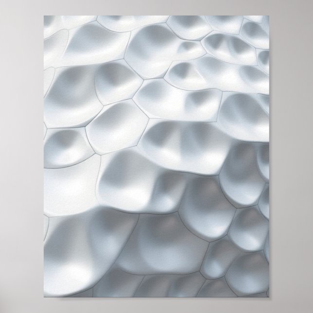 Glimmering White Ovals: A 3D Abstract Biomorphic W Poster (Front)