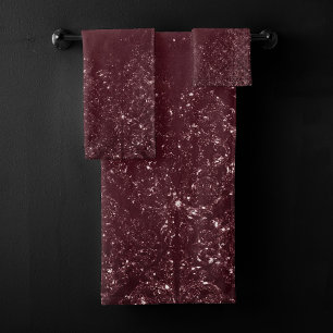 Glimmering Wine Grunge   Sangria Bordeaux Damask Bath Towel Set