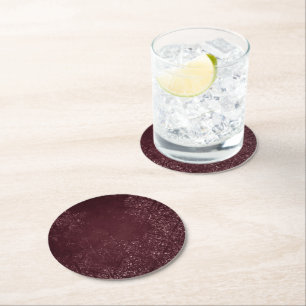 Glimmering Wine Grunge Sangria Bordeaux Damask Round Paper Coaster