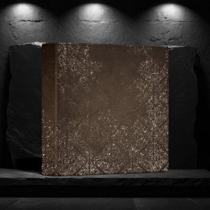 Glimmery Bronze Grunge   Rich Brown Glam Damask Binder