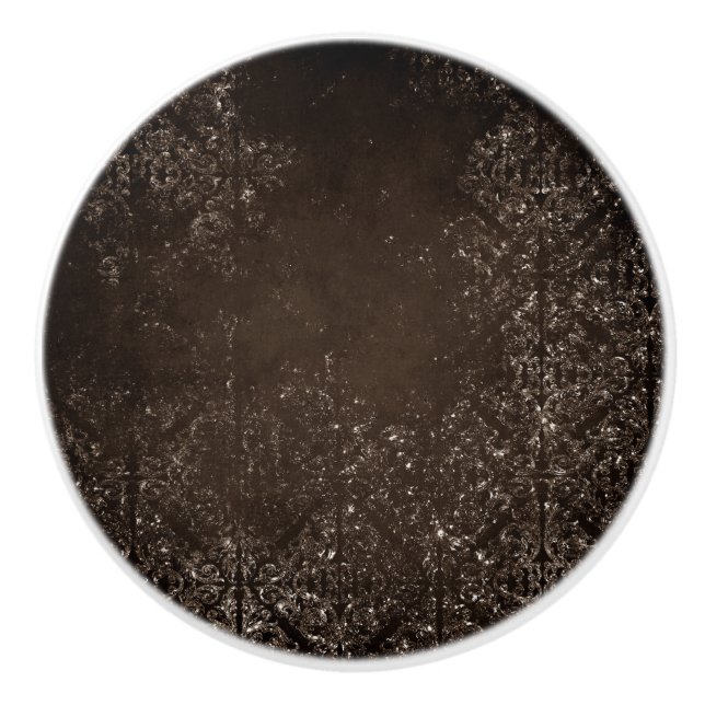 Glimmery Bronze Grunge | Rich Brown Glam Damask Ceramic Knob (Front)