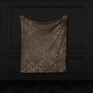 Glimmery Bronze Grunge   Rich Brown Glam Damask Fleece Blanket