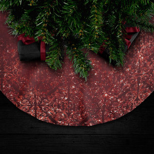 Glimmery Henna Grunge   Dark Blood Red Damask Brushed Polyester Tree Skirt