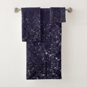 Glimmery Indigo Grunge   Midnight Purple Damask Bath Towel Set