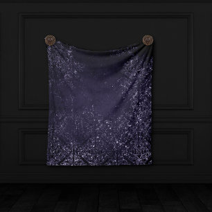 Glimmery Indigo Grunge Midnight Purple Damask Fleece Blanket