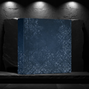 Glimmery Navy Grunge Dark Sapphire Blue Damask Binder