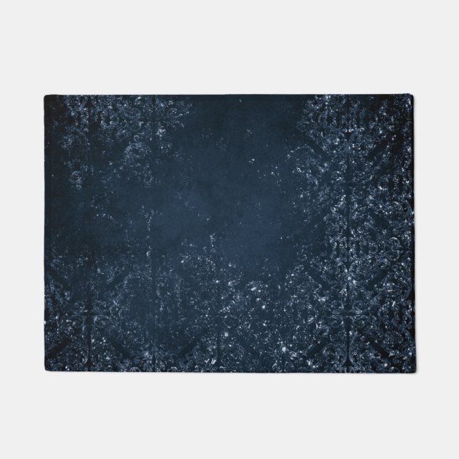 Glimmery Navy Grunge | Dark Sapphire Blue Damask Doormat (Front)