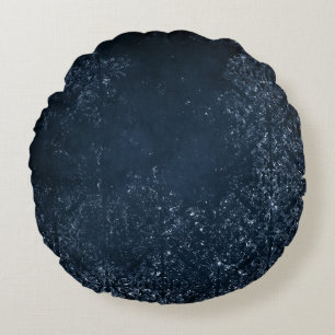 Glimmery Navy Grunge   Dark Sapphire Blue Damask Round Pillow