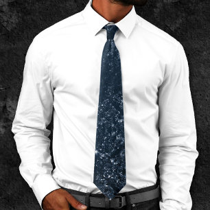 Glimmery Navy Grunge   Dark Sapphire Blue Damask Tie