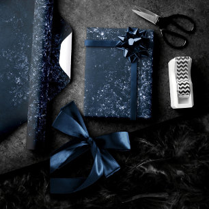 Glimmery Navy Grunge   Dark Sapphire Blue Damask Wrapping Paper