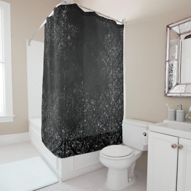 Glimmery Onyx Grunge | Silvery Black Glam Damask (In Situ)