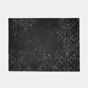 Glimmery Onyx Grunge   Silvery Black Glam Damask Doormat