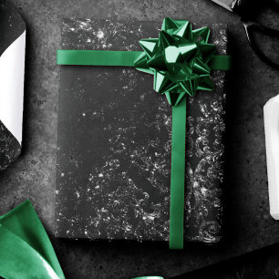 Glimmery Onyx Grunge   Silvery Black Glam Damask Wrapping Paper