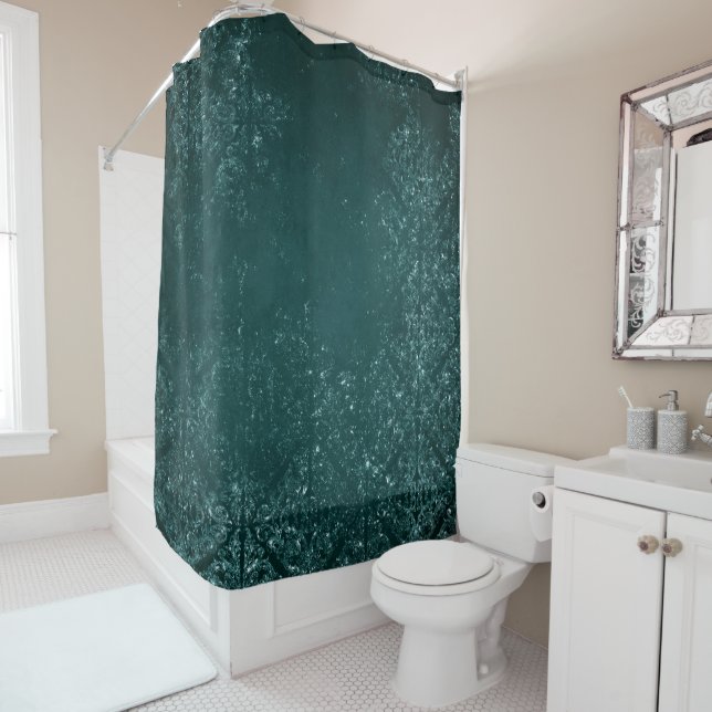 Glimmery Teal Grunge | Rich Dark Green Glam Damask (In Situ)