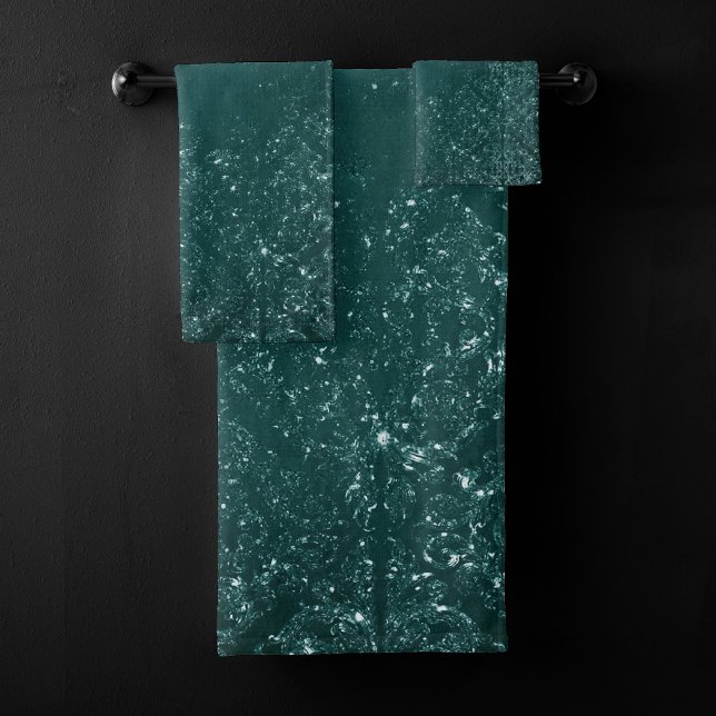 Glimmery Teal Grunge | Rich Dark Green Glam Damask Bath Towel Set (Creator Uploaded)