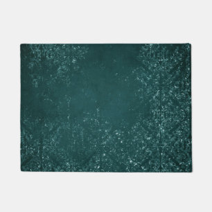 Glimmery Teal Grunge   Rich Dark Green Glam Damask Doormat