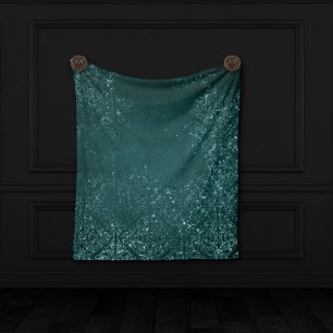 Glimmery Teal Grunge   Rich Dark Green Glam Damask Fleece Blanket