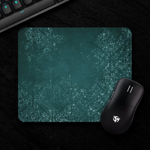Glimmery Teal Grunge   Rich Dark Green Glam Damask Mouse Pad