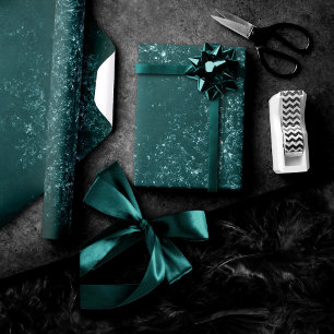 Glimmery Teal Grunge   Rich Dark Green Glam Damask Wrapping Paper